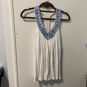 White v neck blue embroidered halter top